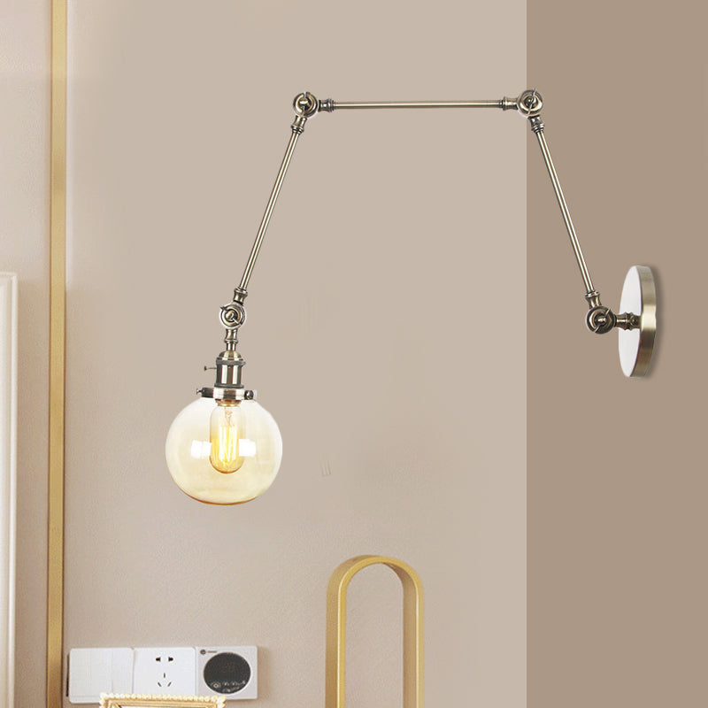 Skørter | 1 Light Clear/Amber Glass Wall Mounted Light Vintage Chrome/Copper/Bronze Ball Living Room Wall Lamp with Adjustable Arm, 8"+8"/8"+8"+8" L