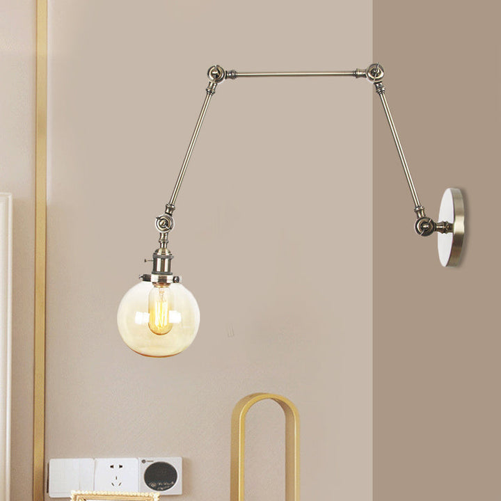 Skørter | 1 Light Clear/Amber Glass Wall Mounted Light Vintage Chrome/Copper/Bronze Ball Living Room Wall Lamp with Adjustable Arm, 8"+8"/8"+8"+8" L