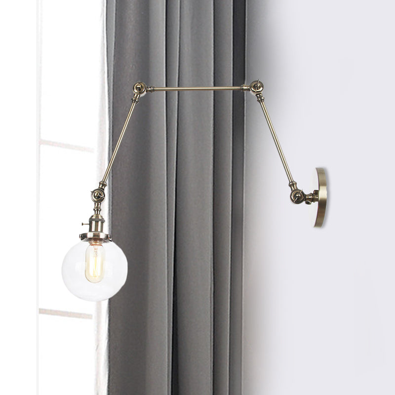 Skørter | 1 Light Clear/Amber Glass Wall Mounted Light Vintage Chrome/Copper/Bronze Ball Living Room Wall Lamp with Adjustable Arm, 8"+8"/8"+8"+8" L