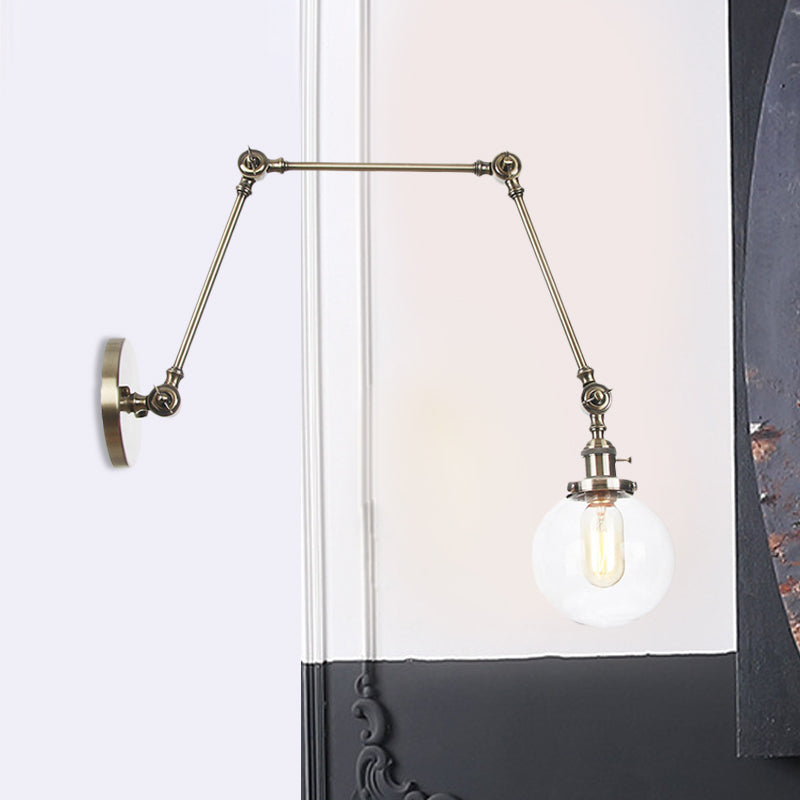 Skørter | 1 Light Clear/Amber Glass Wall Mounted Light Vintage Chrome/Copper/Bronze Ball Living Room Wall Lamp with Adjustable Arm, 8"+8"/8"+8"+8" L