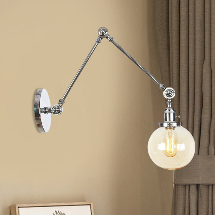 Skørter | 1 Light Clear/Amber Glass Wall Mounted Light Vintage Chrome/Copper/Bronze Ball Living Room Wall Lamp with Adjustable Arm, 8"+8"/8"+8"+8" L