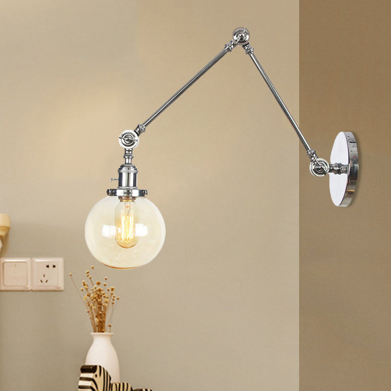 Skørter | 1 Light Clear/Amber Glass Wall Mounted Light Vintage Chrome/Copper/Bronze Ball Living Room Wall Lamp with Adjustable Arm, 8"+8"/8"+8"+8" L