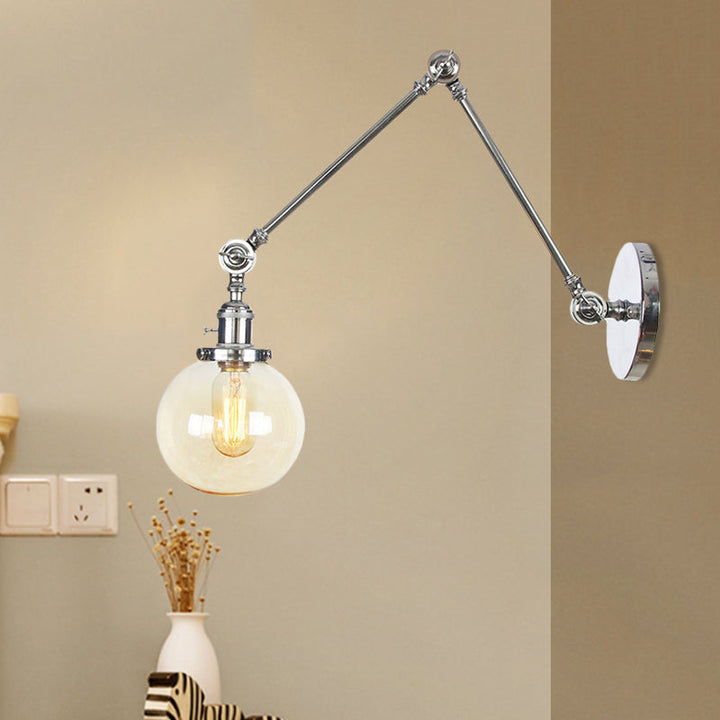 Skørter | 1 Light Clear/Amber Glass Wall Mounted Light Vintage Chrome/Copper/Bronze Ball Living Room Wall Lamp with Adjustable Arm, 8"+8"/8"+8"+8" L