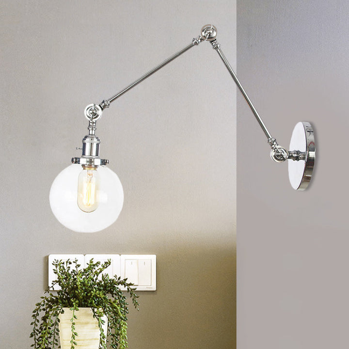 Skørter | 1 Light Clear/Amber Glass Wall Mounted Light Vintage Chrome/Copper/Bronze Ball Living Room Wall Lamp with Adjustable Arm, 8"+8"/8"+8"+8" L