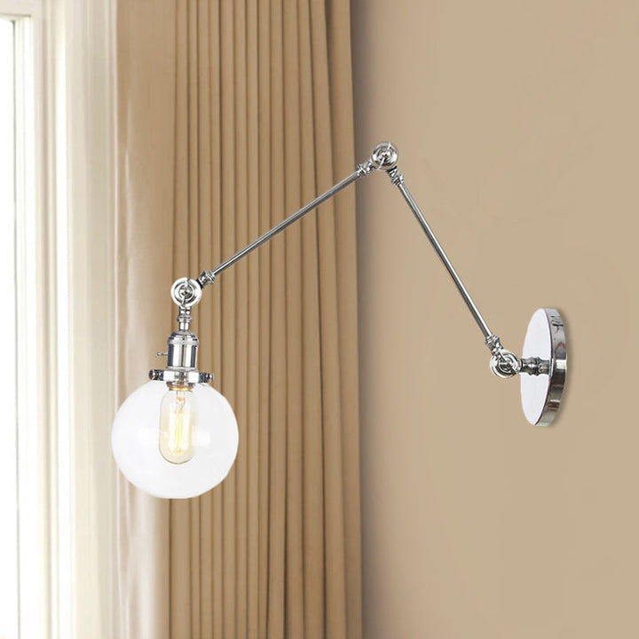 Skørter | 1 Light Clear/Amber Glass Wall Mounted Light Vintage Chrome/Copper/Bronze Ball Living Room Wall Lamp with Adjustable Arm, 8"+8"/8"+8"+8" L