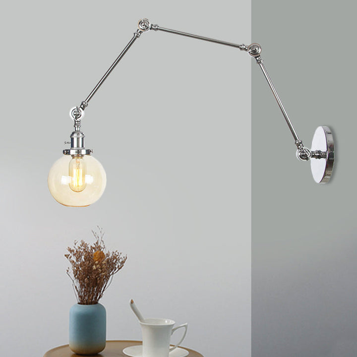 Skørter | 1 Light Clear/Amber Glass Wall Mounted Light Vintage Chrome/Copper/Bronze Ball Living Room Wall Lamp with Adjustable Arm, 8"+8"/8"+8"+8" L