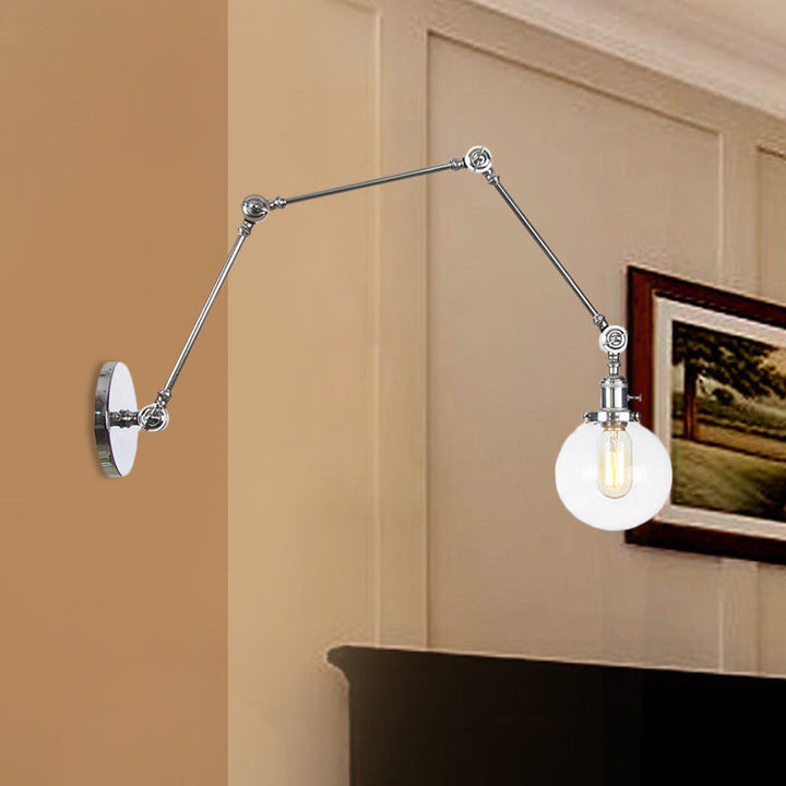 Skørter | 1 Light Clear/Amber Glass Wall Mounted Light Vintage Chrome/Copper/Bronze Ball Living Room Wall Lamp with Adjustable Arm, 8"+8"/8"+8"+8" L