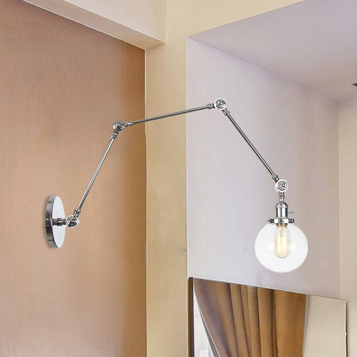 Skørter | 1 Light Clear/Amber Glass Wall Mounted Light Vintage Chrome/Copper/Bronze Ball Living Room Wall Lamp with Adjustable Arm, 8"+8"/8"+8"+8" L