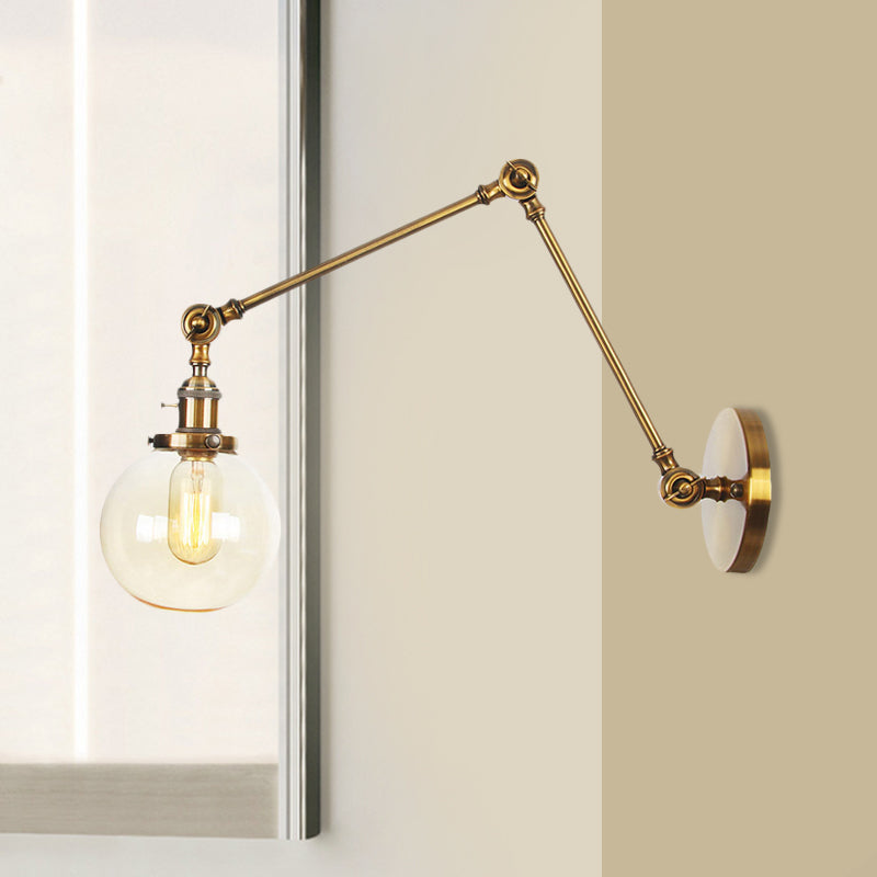Skørter | 1 Light Clear/Amber Glass Wall Mounted Light Vintage Chrome/Copper/Bronze Ball Living Room Wall Lamp with Adjustable Arm, 8"+8"/8"+8"+8" L