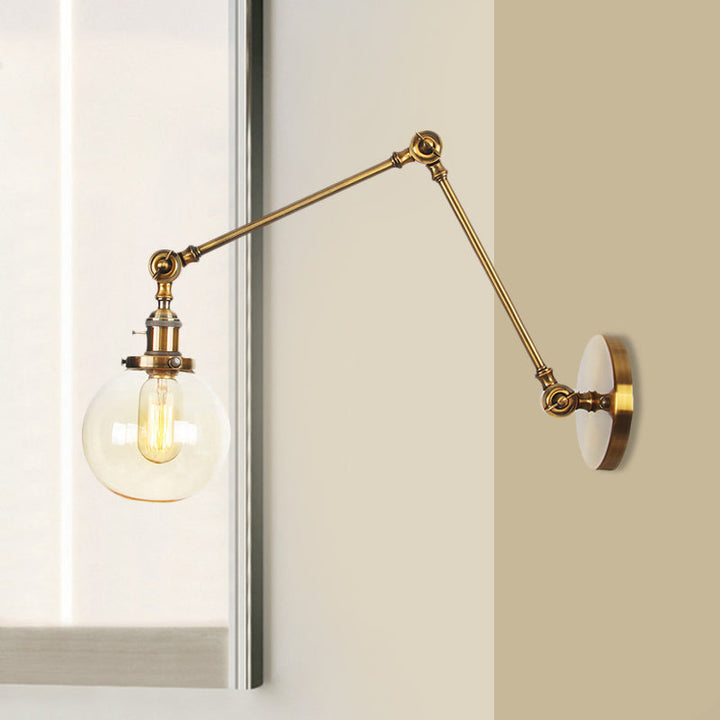 Skørter | 1 Light Clear/Amber Glass Wall Mounted Light Vintage Chrome/Copper/Bronze Ball Living Room Wall Lamp with Adjustable Arm, 8"+8"/8"+8"+8" L