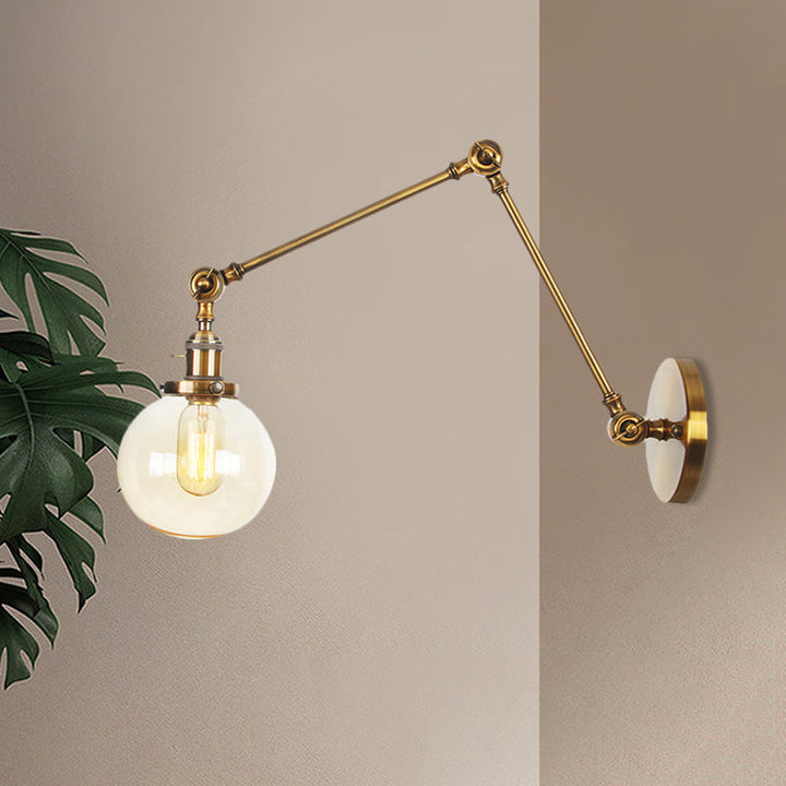 Skørter | 1 Light Clear/Amber Glass Wall Mounted Light Vintage Chrome/Copper/Bronze Ball Living Room Wall Lamp with Adjustable Arm, 8"+8"/8"+8"+8" L
