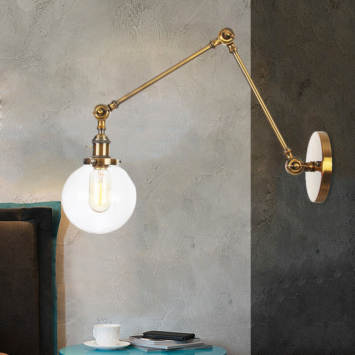 Skørter | 1 Light Clear/Amber Glass Wall Mounted Light Vintage Chrome/Copper/Bronze Ball Living Room Wall Lamp with Adjustable Arm, 8"+8"/8"+8"+8" L