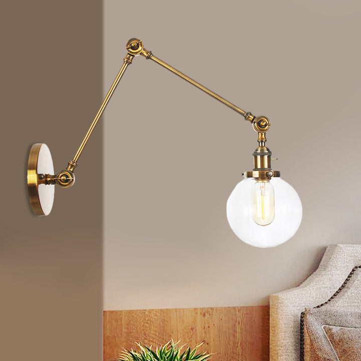 Skørter | 1 Light Clear/Amber Glass Wall Mounted Light Vintage Chrome/Copper/Bronze Ball Living Room Wall Lamp with Adjustable Arm, 8"+8"/8"+8"+8" L