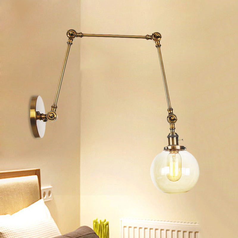 Skørter | 1 Light Clear/Amber Glass Wall Mounted Light Vintage Chrome/Copper/Bronze Ball Living Room Wall Lamp with Adjustable Arm, 8"+8"/8"+8"+8" L