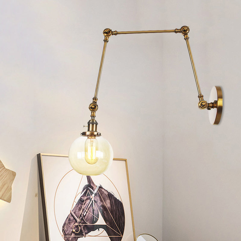 Skørter | 1 Light Clear/Amber Glass Wall Mounted Light Vintage Chrome/Copper/Bronze Ball Living Room Wall Lamp with Adjustable Arm, 8"+8"/8"+8"+8" L