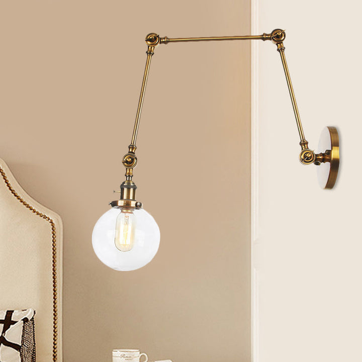 Skørter | 1 Light Clear/Amber Glass Wall Mounted Light Vintage Chrome/Copper/Bronze Ball Living Room Wall Lamp with Adjustable Arm, 8"+8"/8"+8"+8" L