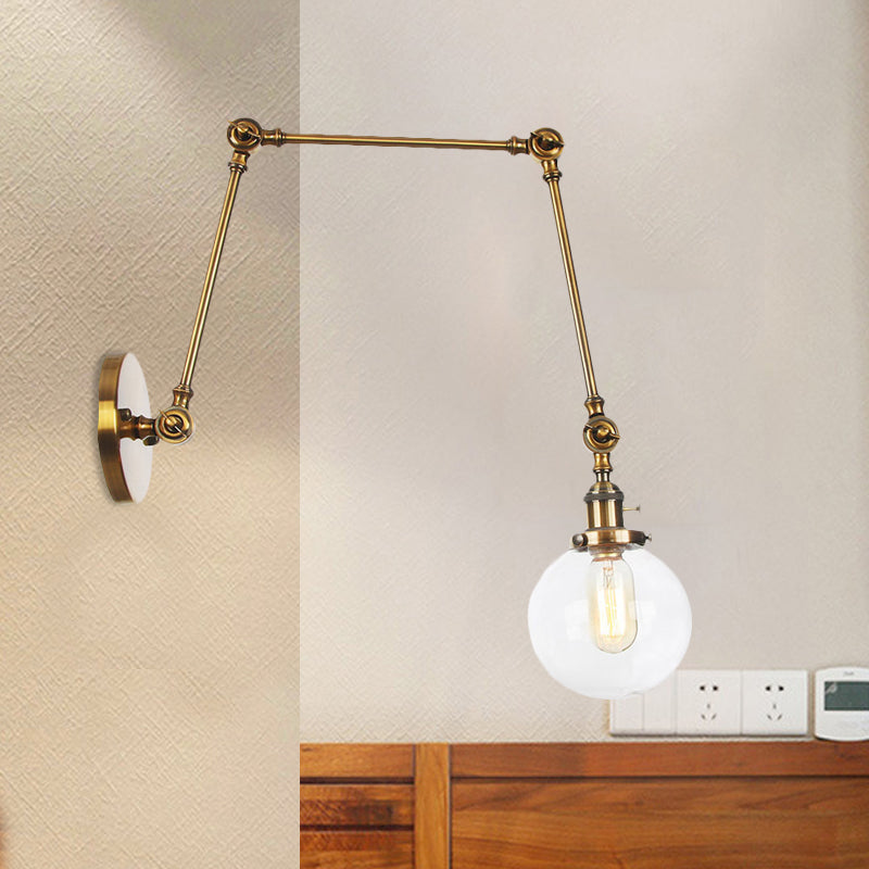 Skørter | 1 Light Clear/Amber Glass Wall Mounted Light Vintage Chrome/Copper/Bronze Ball Living Room Wall Lamp with Adjustable Arm, 8"+8"/8"+8"+8" L