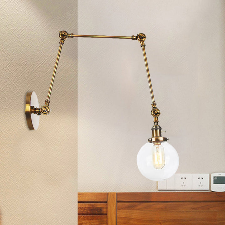 Skørter | 1 Light Clear/Amber Glass Wall Mounted Light Vintage Chrome/Copper/Bronze Ball Living Room Wall Lamp with Adjustable Arm, 8"+8"/8"+8"+8" L