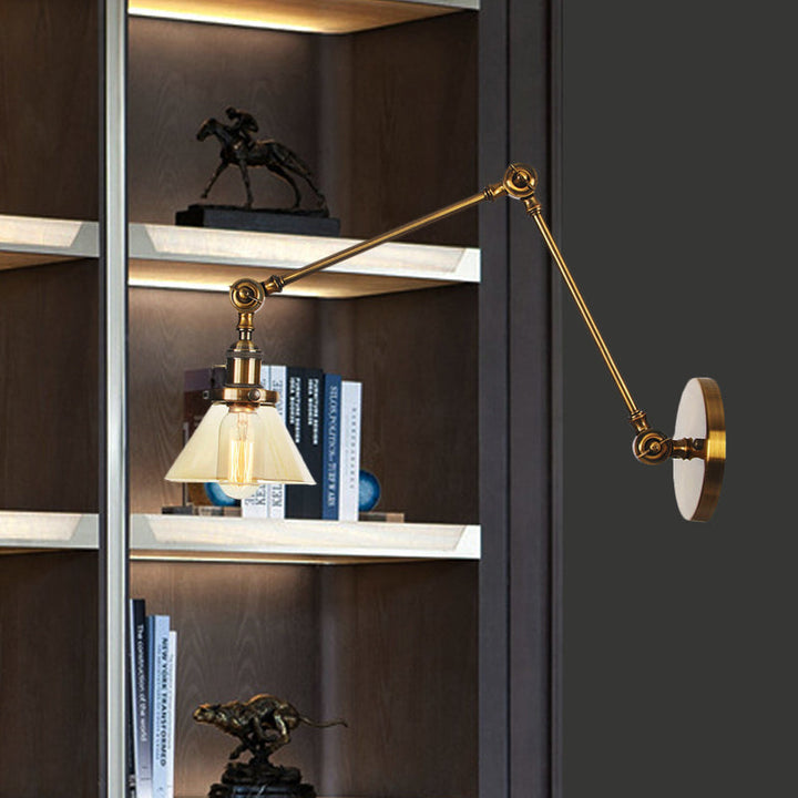 Lisslune | 1 Light Wall Lamp Industrial Cone Clear/Amber Glass Wall Lamp in Black/Bronze/Brass with Adjustable Arm, 8“+8"/8"+8"+8" Long