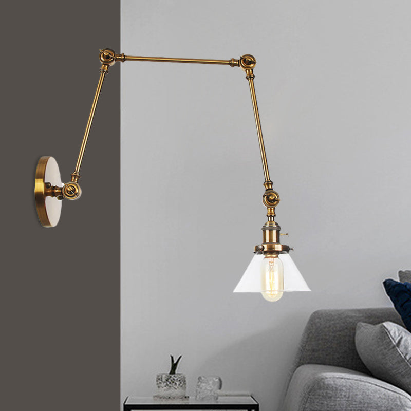 Lisslune | 1 Light Wall Lamp Industrial Cone Clear/Amber Glass Wall Lamp in Black/Bronze/Brass with Adjustable Arm, 8“+8"/8"+8"+8" Long