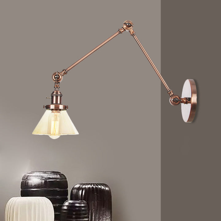 Lisslune | 1 Light Wall Lamp Industrial Cone Clear/Amber Glass Wall Lamp in Black/Bronze/Brass with Adjustable Arm, 8“+8"/8"+8"+8" Long