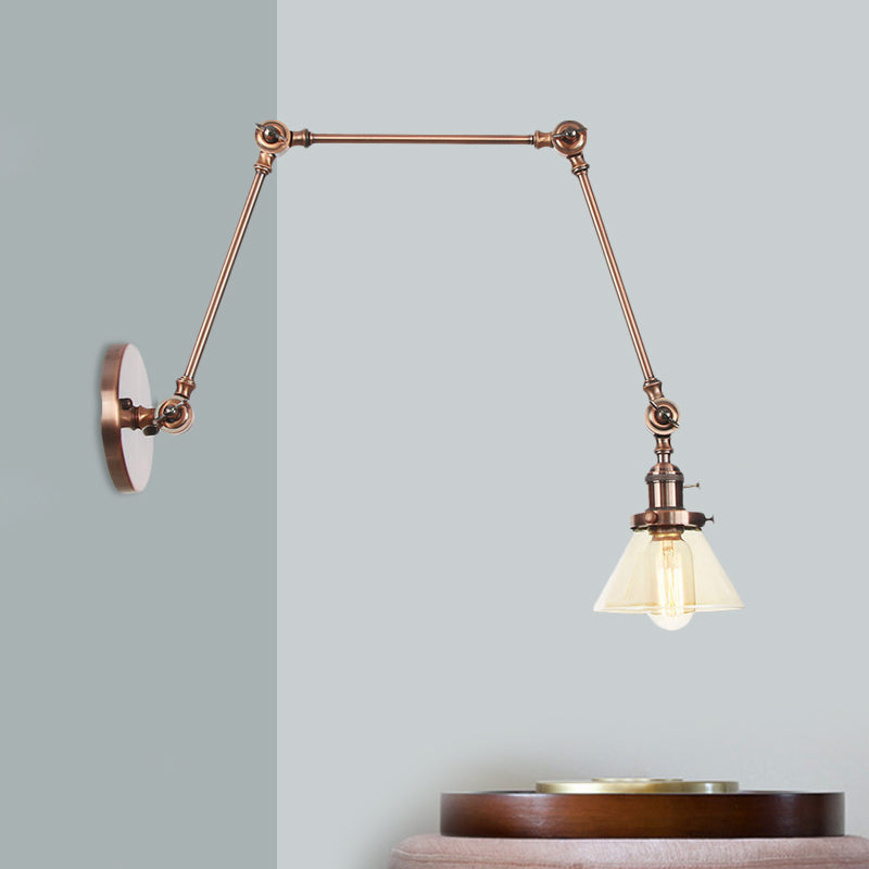 Lisslune | 1 Light Wall Lamp Industrial Cone Clear/Amber Glass Wall Lamp in Black/Bronze/Brass with Adjustable Arm, 8“+8"/8"+8"+8" Long