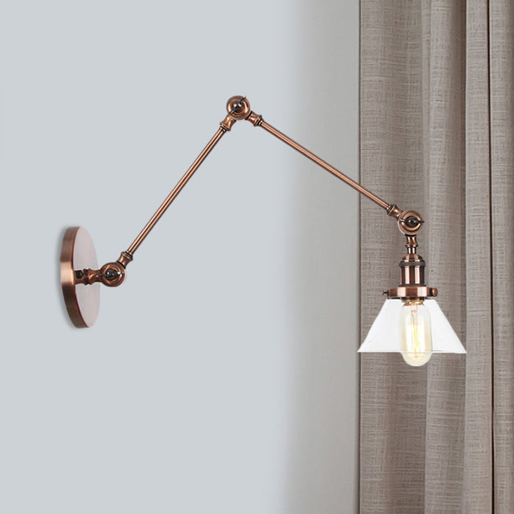 Lisslune | 1 Light Wall Lamp Industrial Cone Clear/Amber Glass Wall Lamp in Black/Bronze/Brass with Adjustable Arm, 8“+8"/8"+8"+8" Long