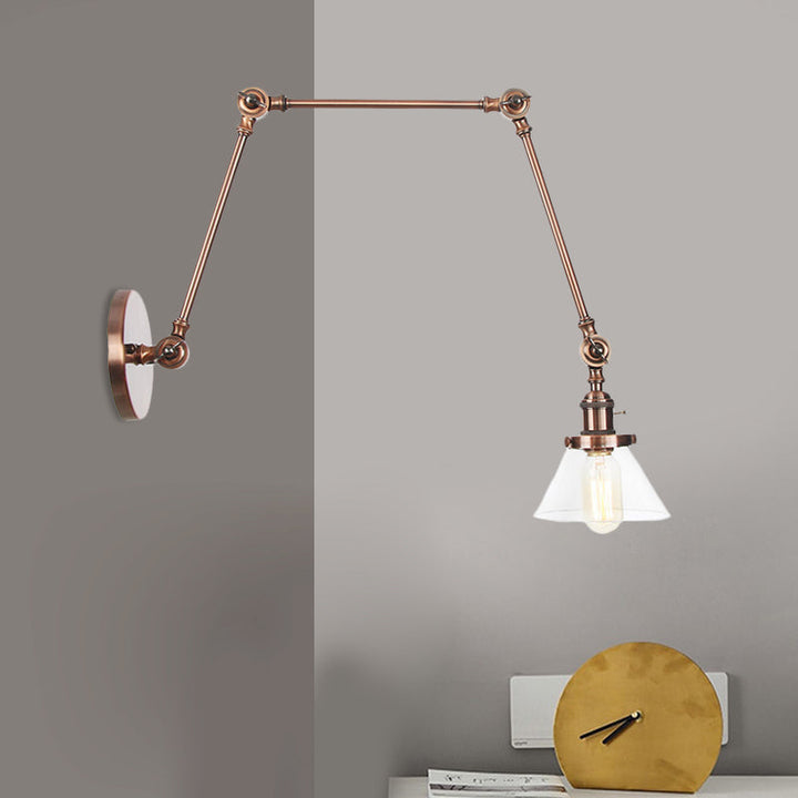 Lisslune | 1 Light Wall Lamp Industrial Cone Clear/Amber Glass Wall Lamp in Black/Bronze/Brass with Adjustable Arm, 8“+8"/8"+8"+8" Long