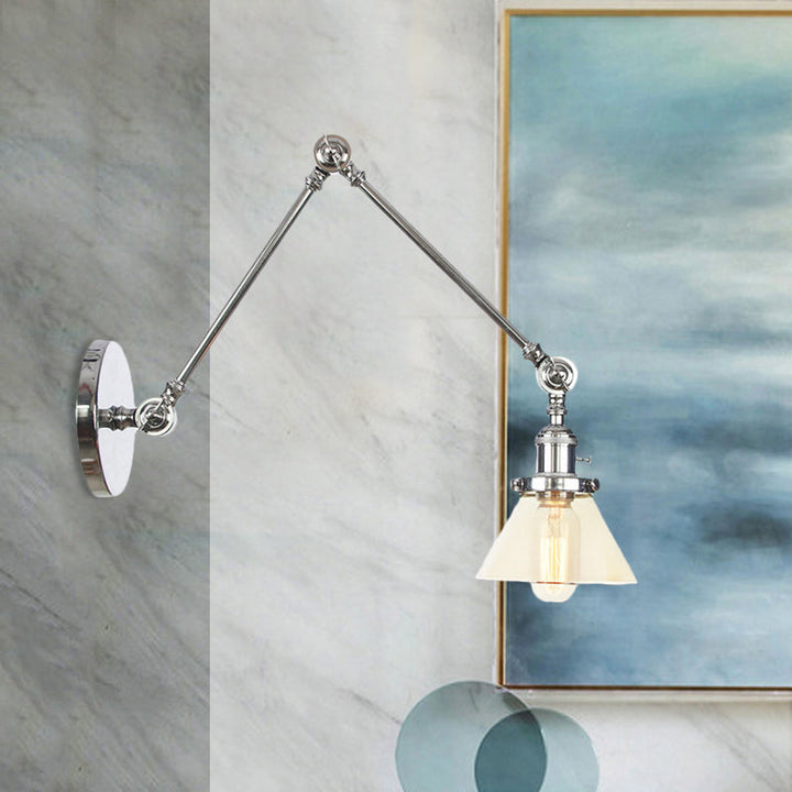 Lisslune | 1 Light Wall Lamp Industrial Cone Clear/Amber Glass Wall Lamp in Black/Bronze/Brass with Adjustable Arm, 8“+8"/8"+8"+8" Long