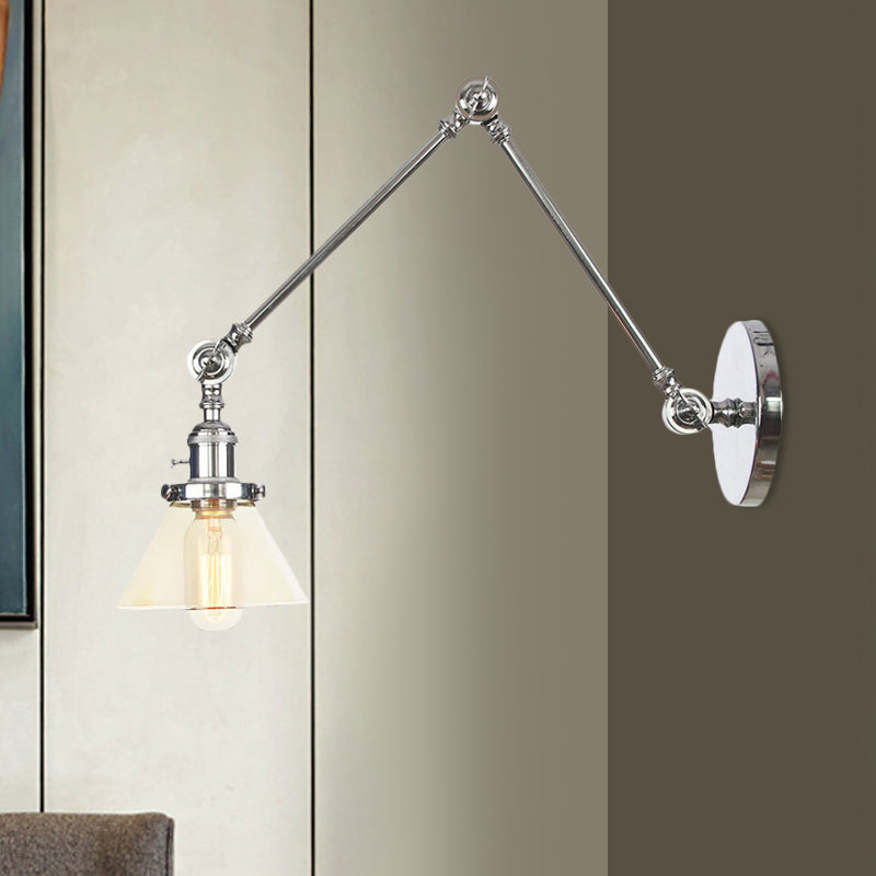 Lisslune | 1 Light Wall Lamp Industrial Cone Clear/Amber Glass Wall Lamp in Black/Bronze/Brass with Adjustable Arm, 8“+8"/8"+8"+8" Long