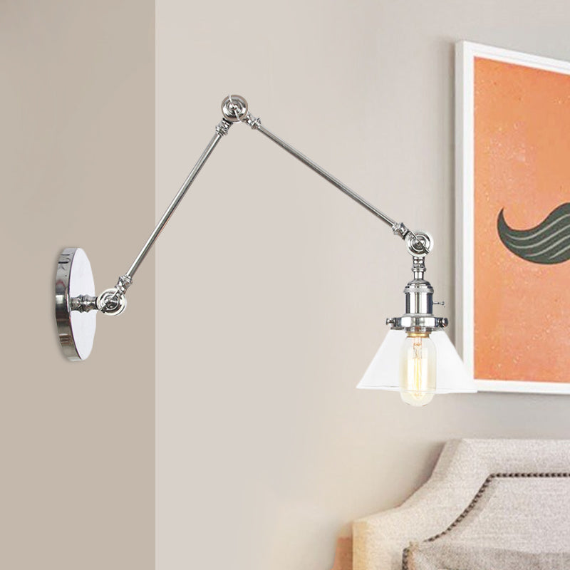 Lisslune | 1 Light Wall Lamp Industrial Cone Clear/Amber Glass Wall Lamp in Black/Bronze/Brass with Adjustable Arm, 8“+8"/8"+8"+8" Long