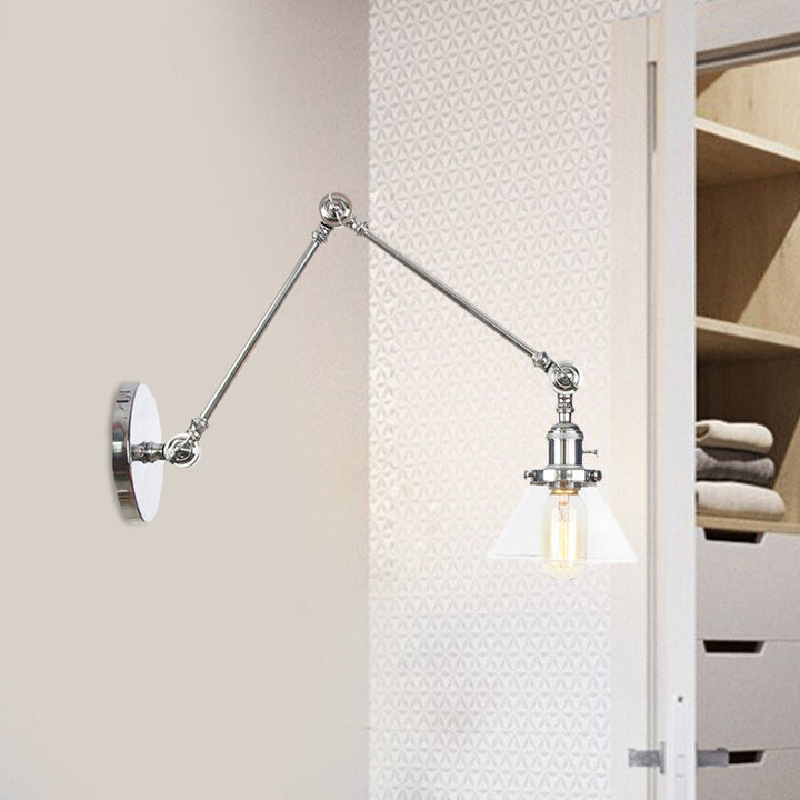 Lisslune | 1 Light Wall Lamp Industrial Cone Clear/Amber Glass Wall Lamp in Black/Bronze/Brass with Adjustable Arm, 8“+8"/8"+8"+8" Long