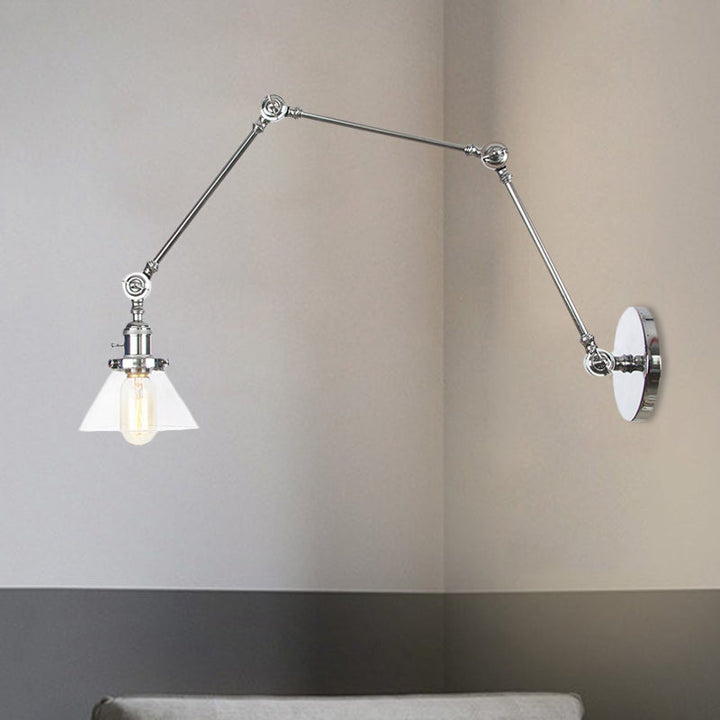 Lisslune | 1 Light Wall Lamp Industrial Cone Clear/Amber Glass Wall Lamp in Black/Bronze/Brass with Adjustable Arm, 8“+8"/8"+8"+8" Long