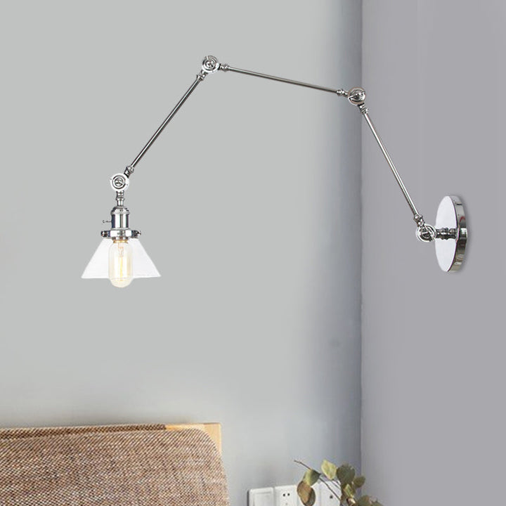 Lisslune | 1 Light Wall Lamp Industrial Cone Clear/Amber Glass Wall Lamp in Black/Bronze/Brass with Adjustable Arm, 8“+8"/8"+8"+8" Long