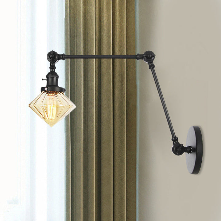 Lisslune | 1 Light Dining Room Wall Lamp Vintage Black/Bronze/Brass Wall Mounted Lamp with Diamond Clear/Amber Glass Shade, 8"+8"/8"+8"+8" L Adjustable Arm