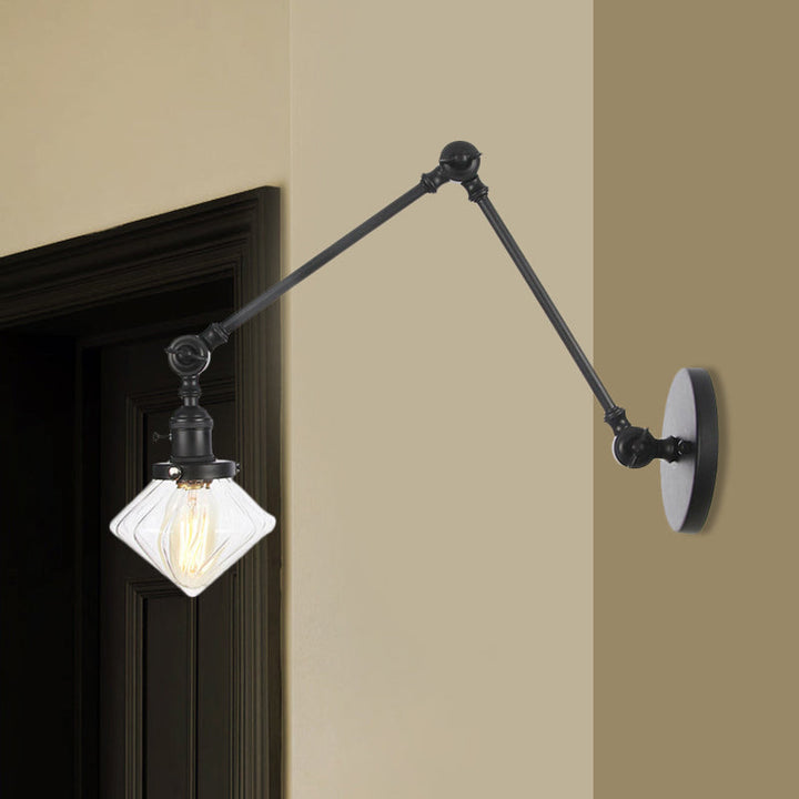 Lisslune | 1 Light Dining Room Wall Lamp Vintage Black/Bronze/Brass Wall Mounted Lamp with Diamond Clear/Amber Glass Shade, 8"+8"/8"+8"+8" L Adjustable Arm