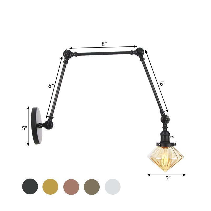 Lisslune | 1 Light Dining Room Wall Lamp Vintage Black/Bronze/Brass Wall Mounted Lamp with Diamond Clear/Amber Glass Shade, 8"+8"/8"+8"+8" L Adjustable Arm
