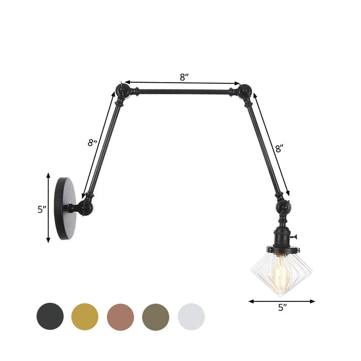 Lisslune | 1 Light Dining Room Wall Lamp Vintage Black/Bronze/Brass Wall Mounted Lamp with Diamond Clear/Amber Glass Shade, 8"+8"/8"+8"+8" L Adjustable Arm