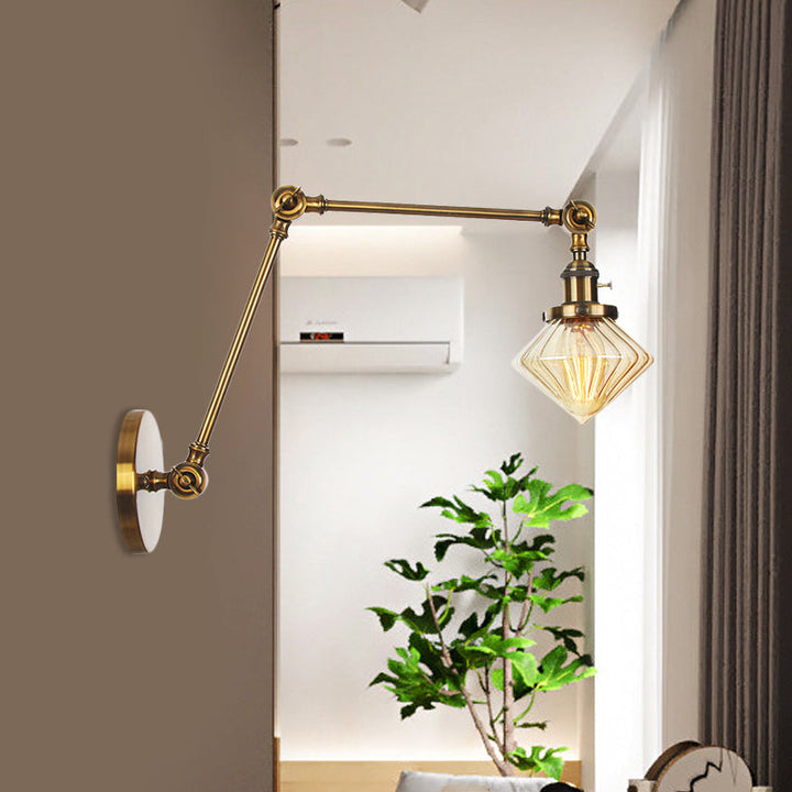 Lisslune | 1 Light Dining Room Wall Lamp Vintage Black/Bronze/Brass Wall Mounted Lamp with Diamond Clear/Amber Glass Shade, 8"+8"/8"+8"+8" L Adjustable Arm