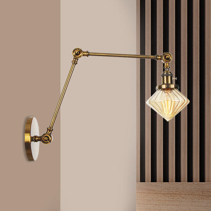 Lisslune | 1 Light Dining Room Wall Lamp Vintage Black/Bronze/Brass Wall Mounted Lamp with Diamond Clear/Amber Glass Shade, 8"+8"/8"+8"+8" L Adjustable Arm