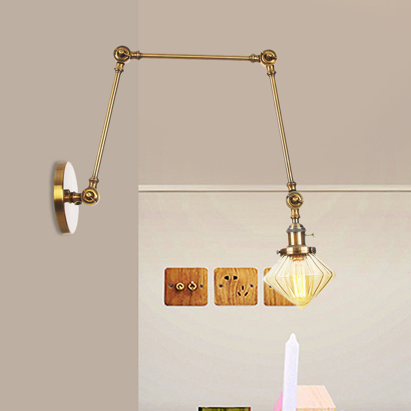 Lisslune | 1 Light Dining Room Wall Lamp Vintage Black/Bronze/Brass Wall Mounted Lamp with Diamond Clear/Amber Glass Shade, 8"+8"/8"+8"+8" L Adjustable Arm