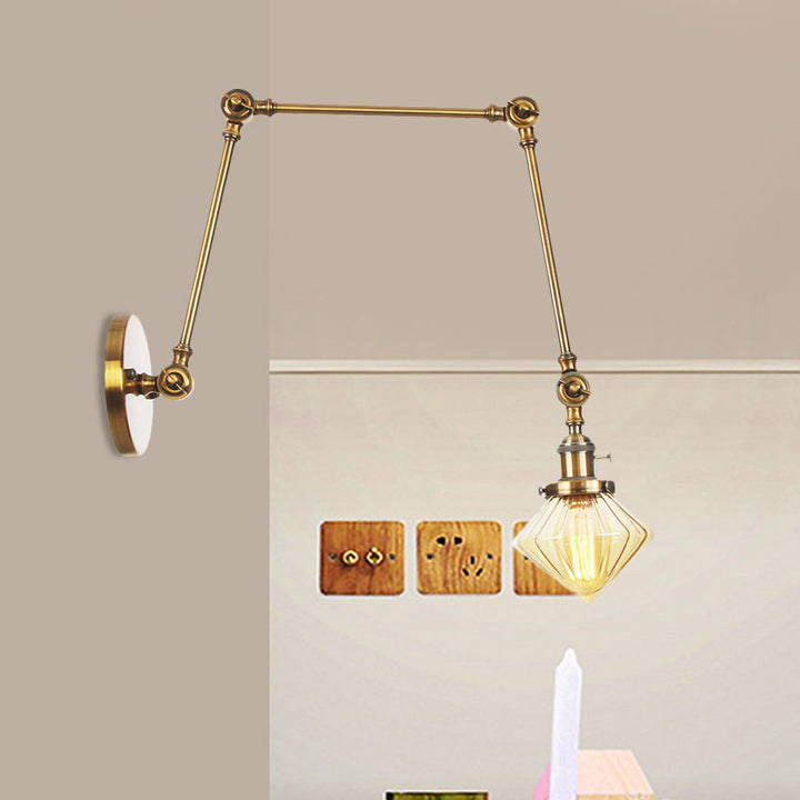 Lisslune | 1 Light Dining Room Wall Lamp Vintage Black/Bronze/Brass Wall Mounted Lamp with Diamond Clear/Amber Glass Shade, 8"+8"/8"+8"+8" L Adjustable Arm