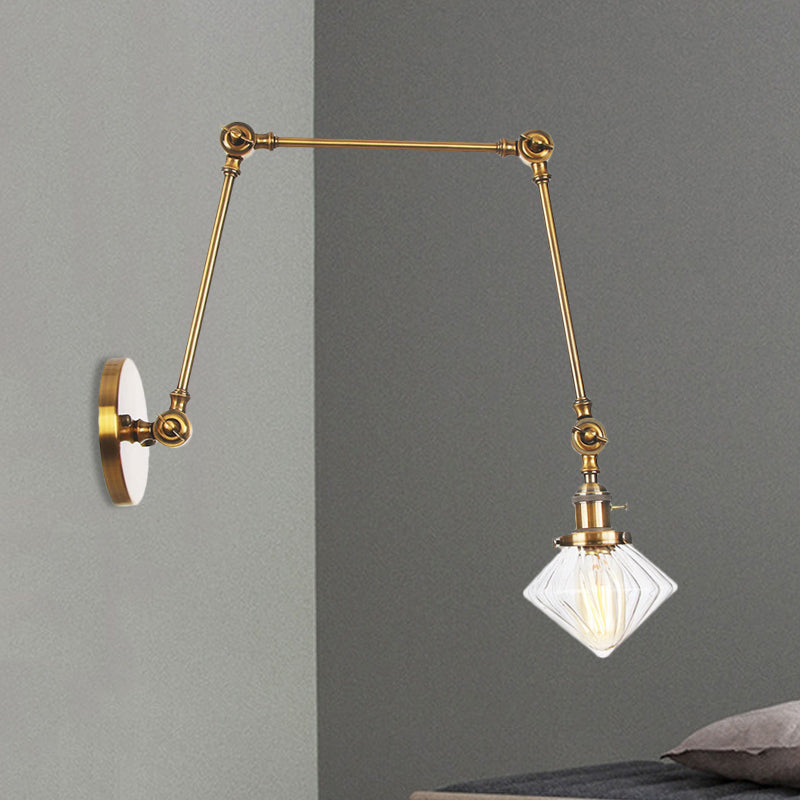 Lisslune | 1 Light Dining Room Wall Lamp Vintage Black/Bronze/Brass Wall Mounted Lamp with Diamond Clear/Amber Glass Shade, 8"+8"/8"+8"+8" L Adjustable Arm