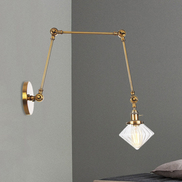 Lisslune | 1 Light Dining Room Wall Lamp Vintage Black/Bronze/Brass Wall Mounted Lamp with Diamond Clear/Amber Glass Shade, 8"+8"/8"+8"+8" L Adjustable Arm