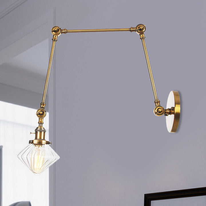 Lisslune | 1 Light Dining Room Wall Lamp Vintage Black/Bronze/Brass Wall Mounted Lamp with Diamond Clear/Amber Glass Shade, 8"+8"/8"+8"+8" L Adjustable Arm