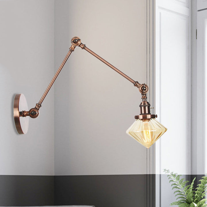 Lisslune | 1 Light Dining Room Wall Lamp Vintage Black/Bronze/Brass Wall Mounted Lamp with Diamond Clear/Amber Glass Shade, 8"+8"/8"+8"+8" L Adjustable Arm