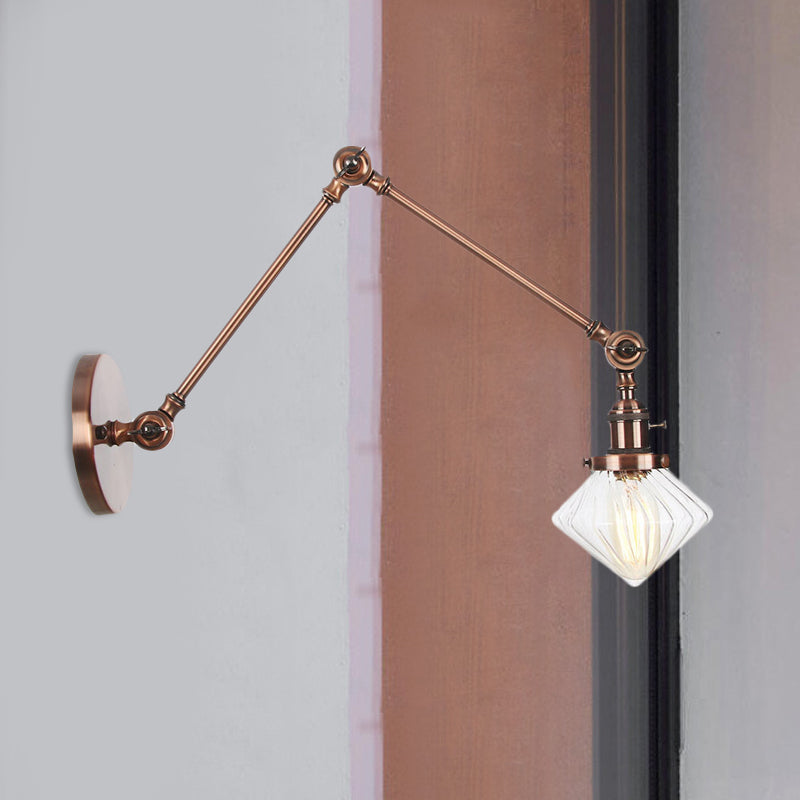 Lisslune | 1 Light Dining Room Wall Lamp Vintage Black/Bronze/Brass Wall Mounted Lamp with Diamond Clear/Amber Glass Shade, 8"+8"/8"+8"+8" L Adjustable Arm
