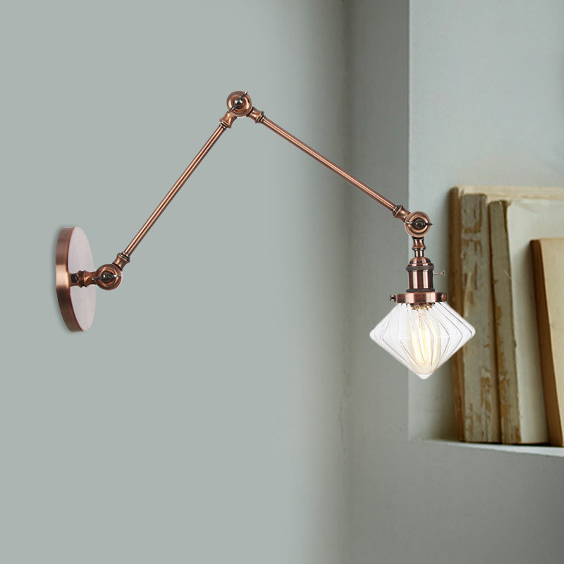 Lisslune | 1 Light Dining Room Wall Lamp Vintage Black/Bronze/Brass Wall Mounted Lamp with Diamond Clear/Amber Glass Shade, 8"+8"/8"+8"+8" L Adjustable Arm
