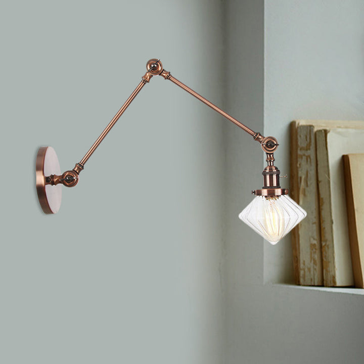 Lisslune | 1 Light Dining Room Wall Lamp Vintage Black/Bronze/Brass Wall Mounted Lamp with Diamond Clear/Amber Glass Shade, 8"+8"/8"+8"+8" L Adjustable Arm