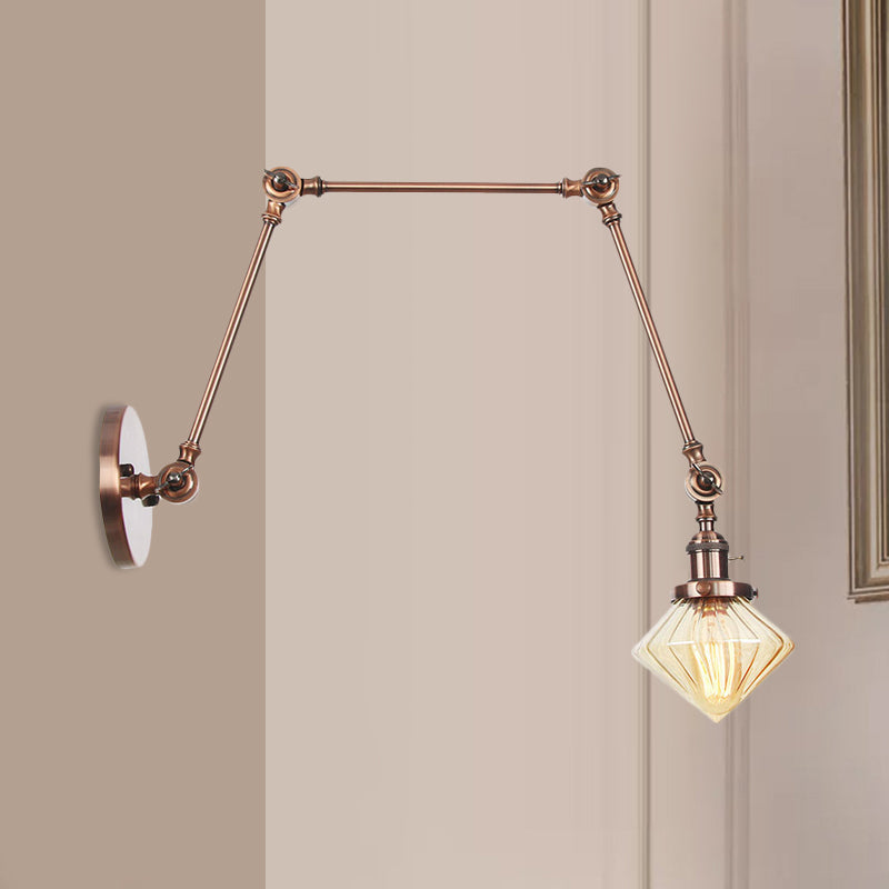 Lisslune | 1 Light Dining Room Wall Lamp Vintage Black/Bronze/Brass Wall Mounted Lamp with Diamond Clear/Amber Glass Shade, 8"+8"/8"+8"+8" L Adjustable Arm